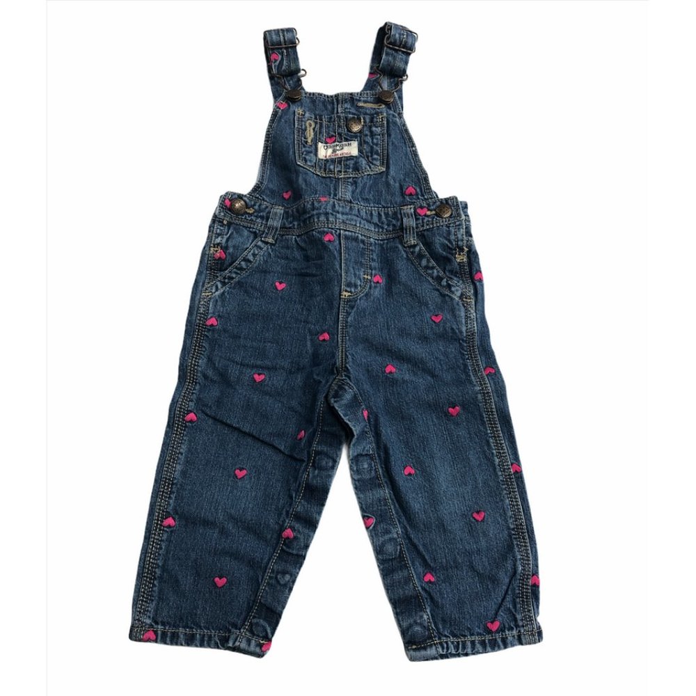 Osh Kosh Girls Overalls Pink Embroidered Hearts